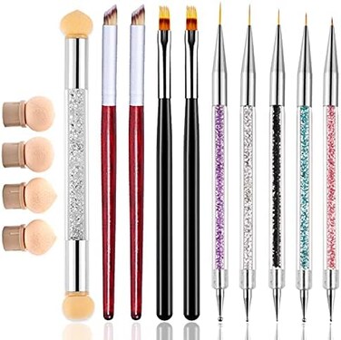 Wokoto 10 Pcs Nail Ombre Brushes For Acrylic Nails Nail Art Brushes Kit With 4 Nail Sponges Tips Gradient Nail Brushes Ombre 5 Size 2 Way Nail Liner Brushes And Nail Dotting Tools Kit