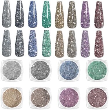 لازا 8 ألوان كوريا الماس مسمار مسحوق تألق كريستال بريق الثلاثية الأبعاد مسمار بريق الغبار الليزر مرآة فضية تأثير مشرق رقائق مشرقة لطلاء الأظافر الاكريليك مسمار الفن DIY الديكور