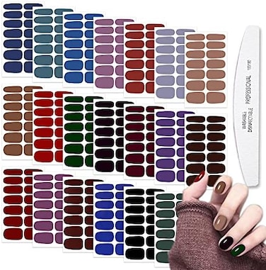 Wokoto 20 Sheets Dark Solid Color Series Nail Polish Strips Stickers With Nail File Self-Adhesive Punk Rock Gel Nail Strips Full Nail Wraps For Women Nails Art