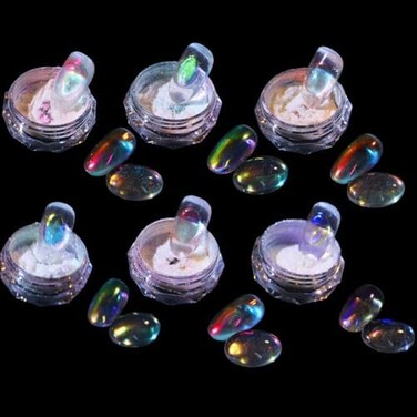 Charming May 6 Boxes Ice Transparent Aurora Nail Powder Neon Rainbow Holographic Chameleon Powder Multi Chrome Iridescent Pigment Pearlescent Nail Art Glitters (Pattern 1)