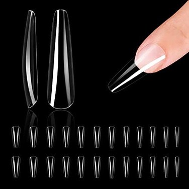 500Pcs Gel Nail Tips Full Cover Nails Tips Press On Nails Ultra Clear With Box (Long Coffin)