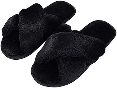 Humiwa Womens Faux Fur Slippers Warm Fussy Flip Flop House Slippers Open Toe Home Slippers For Girls Men