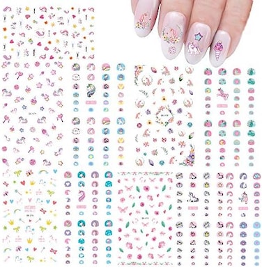 ملصقات أظافر للأطفال، ملصقات أظافر، إكسسوارات، يونيكورن، نقل مائي، فراشات، نجوم، قلوب، طلاء أظافر للفتيات الصغيرات، ديكور أظافر، أكثر من 500 نمط، تصميمات أنيقة وجذابة، أوراق كبيرة متعددة
