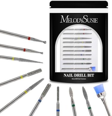 Melodysusie 10Pcs Diamond Nail Drill Bit Set, 3/32'' (2.35Mm) Professional Cuticle Nail Drill Bits Kit For Acrylic Gel Nails, Efile Manicure Pedicure Shapen Remove Tools, Home Salon Use(Silver)