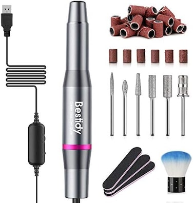 Bestidy Best Gift Electric Nail Drill Kit, USB Manicure Pen Sander Polisher With 6 Pieces Changeable Drills And Sand Bands For Exfoliating, Polishing, Nail Removing, Acrylic Nail Tools (B-Black)