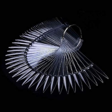 Art&amp;Beauty 2 Sets 100 Tips Fan Shape Plastic Nail Art Tips Display Polish Board Display Practice Sticks With Metal Split Ring Holder (Clear Color)