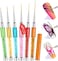 Saviland 6Pcs Nail Art Liner Brushes Set - Nail Gel Polish Painting Nail Design Brush Pen Set With Crushed Diamond Rhinestones Handle For Pulling Lines, Nail Art Design, Sizes 7/9/11/13/17/23 Mm