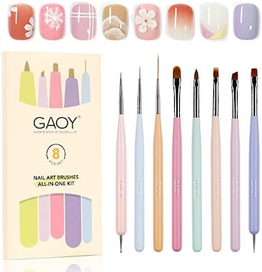 Gaoy 8 Pcs Nail Art Brushes - Nail Design Tools For Detail Painting, French Liner And Dotting Pens