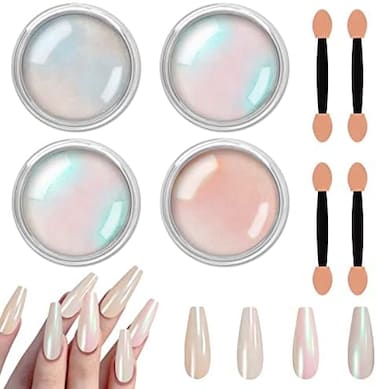 Allstarry Chrome Nail Powder Metallic Mirror Effect Pigment Iridescent Aurora, Mermaid Pearl Glitter Dust Kit For Gel Polish Nail Art Decoration, Resin Craft- Violet Green Emerald