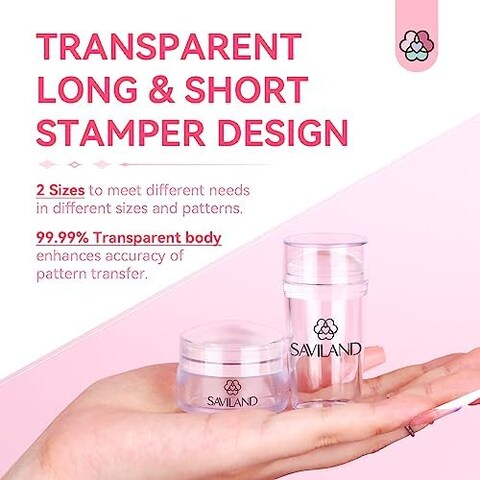 Saviland Nail Art Stamper Kit - 2Pcs Clear Silicone Nail Stamper Long &amp; Short Jelly Stamper For Nails With Scrapers Nail Design Supplies Tools Kit For French Manicure Home Diy Nail Salon