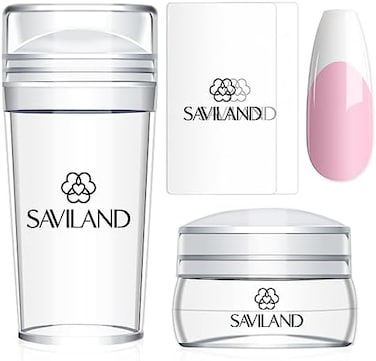 Saviland Nail Art Stamper Kit - 2Pcs Clear Silicone Nail Stamper Long &amp; Short Jelly Stamper For Nails With Scrapers Nail Design Supplies Tools Kit For French Manicure Home Diy Nail Salon