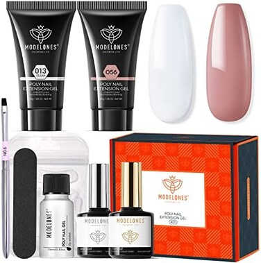 Modelones Poly Nail Gel Kit 30ml 2Pcs Clear Brown Colors With Slip Solution Extension Builder Enhancement Professional Starter Kit Nail Technician French Kit