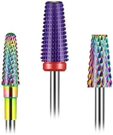 Depvko [2022 Upgraded] 3Pcs Nail Drill Bits Set, 5 In 1 Drill Bits For Nails 3/32 Inches, Tapered Barrel And Cone Shape Carbide Nail Drill Bits For Acrylic Or Gel Remover (Rainbow)