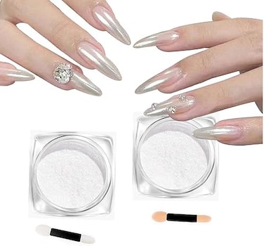 Charming May 2 Same Boxes Pearl Powder,Ice Transparent Aurora Nail Powder,Neon Rainbow Holographic Chameleon Powder Chrome Iridescent Pigment Pearlescent High Gloss Nail Art Glitters