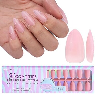 Btartbox Xcoattips Natural Nail Tips - Matte Medium Almond Press On Nails Pink, Long Lasting Soft Gel Nails False Nail, Soak Off Acrylic Fake Nails Extensions For Nail Art Diy Women