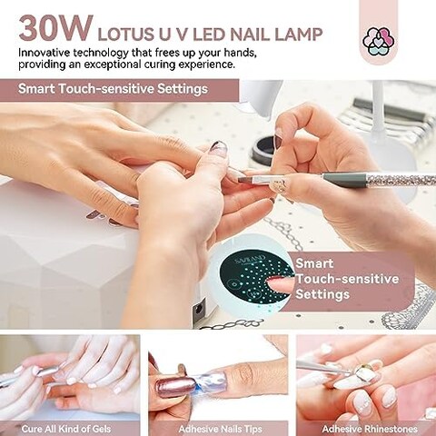 Saviland Intellisense Nail Lamp-30W Gel Lamp Mini Cordless Nail Lamp For Gel Nail Polish, Rechargeable LED Flash Cure Lamp Gel Nails Quick Drying Goosenecks U V Lamp For Nail Salon Home Diy Manicure
