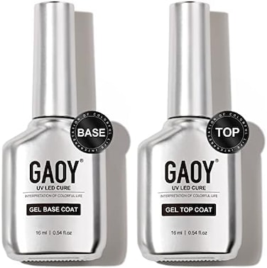 Gaoy 16ml 2 Pcs Glassy Gel Top Coat And Base Coat Set,No Wipe Foundation Combination For Uv Light Cure Nail Polish