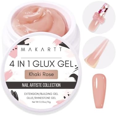 Makartt Solid Builder Nail Gel,15ml 4 In 1 Nail Extension Gel Uv Nail Glue For Acrylic Nails Soft Gel Nails Rhinestones Gel 3D Sculpture Gel Hard Gel For Nails Uv/Led Nail Lamp Required Khaki Rose