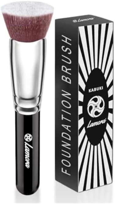 Foundation Makeup Brush Flat Top Kabuki For Face - Perfect For Blending Liquid, Cream Or Flawless Powder Cosmetics - Buffing, Stippling, Concealer (Black Kabuki Single)
