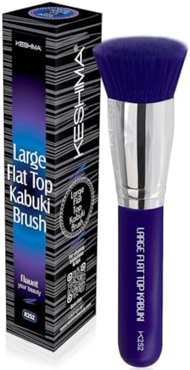 فرشاة كريم الأساس كابوكي الكبيرة المسطحة من كيشيما - فرشاة تلميع ومزج ووجه باللون الأرجواني النيون، فرشاة مكياج ممتازة للسائل والكريم والبودرة، بقطر علوي 1.6 سم