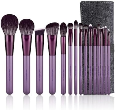 Makeup Brush Set, Professional Makeup Brushes Kit Foundation Powder Concealers Eye Shadows Makeup 15 Piece For Eye Face Liquid Cream Cosmetics Brushes Kit (Purple)