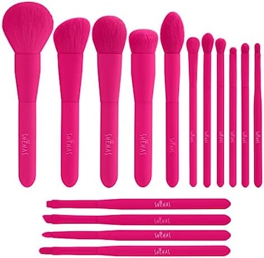 Makeup Brush Set, 15 Piece Quality Makeup Brushes, Premium Synthetic Make Up Brushes For Foundation Powder Blush Highlighter Concealer Makeup Brush Kit For Travel, Hot Pink
