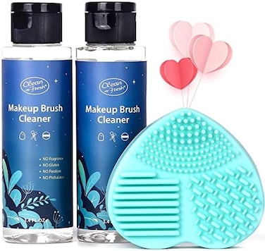Clean-N-Fresh Makeup Brush Cleaner Set For Brushes, Sponge And Puff 6.8 Fl Oz,Deep Cleaning Washing Cleanser Shampoo With A Cleaning Mat
