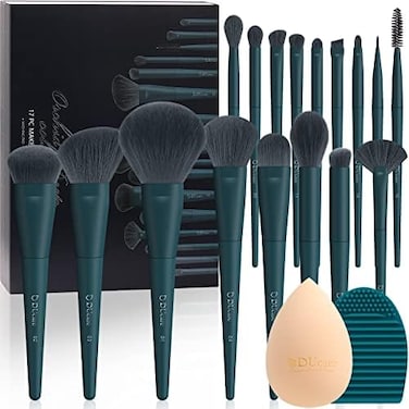 Ducare Makeup Brushes Set 17 Pcs With Brush Cleaning Mat And Makeup Sponge Professional Face Powder Eye Shadow Powder Liquid Cream Kit Gift Box
