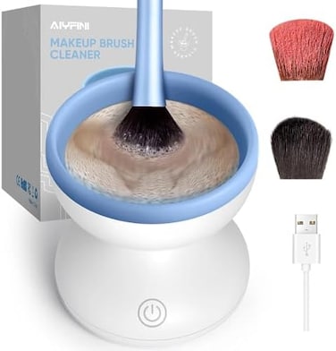 Alyfini Electric Makeup Brush Cleaner Machine - Portable Automatic USB Cosmetic Brush Cleaner Tools For All Size Beauty Makeup Brushes Set (White)
