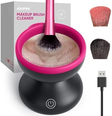 Alyfini Electric Makeup Brush Cleaner Machine - Portable Automatic USB Cosmetic Brush Cleaner Tools For All Size Beauty Makeup Brushes Set (Black)