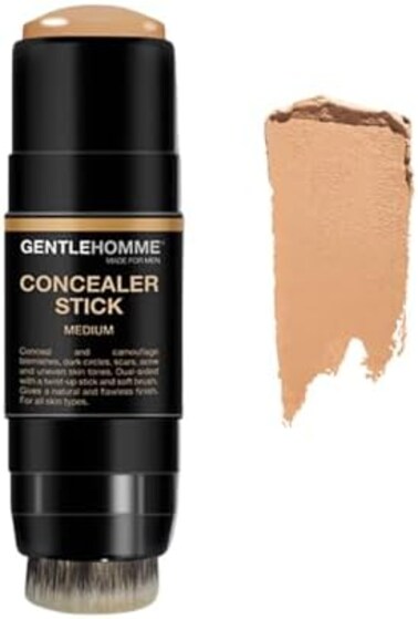 قلم خافي عيوب مع فرشاة للرجال - ممحاة الهالات السوداء - خافي عيوب متعدد الاستخدامات للرجال - قلم خافي عيوب مزدوج الجوانب بتغطية كاملة مع فرشاة ناعمة (متوسط)