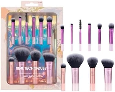 مجموعة فرش صغيرة من ريل تكنيك ترافيل فانستاسي، فرش مكياج، فرش صغيرة الحجم، مثالية للسفر أو أثناء التنقل، مجموعة من 10 قطع، أرجواني