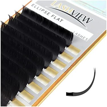 Lashview Eyelash Extension,Ellipse Flat Eyelash Extensions,Individual Lashes,0.15Mm C Curl 12Mm,Lash Extension,Semi-Permanent,Extremely Light &amp; Soft,Professional Salon Use.