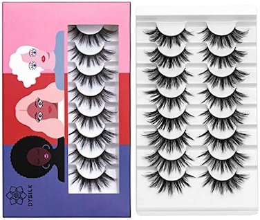Dysilk Eyelashes Natural Look - 8 Pairs 5D Lashes 17Mm - Mink Eyelashes Fluffy Lashes Pack Cat Eye Soft ReUSAble