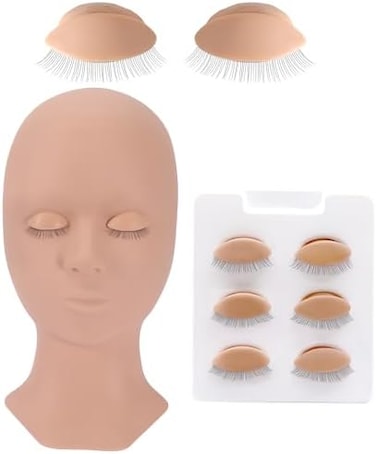 رأس عارضة أزياء جميلة ذات ذاكرة لاش، رأس عارضة أزياء للرموش مع جفون، رأس عارضة أزياء من السيليكون لممارسة المكياج والتدريب على وصلات الرموش