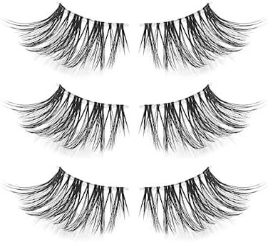 Frihappy False Eyelashes Natural Half Lash 3 Pairs Accent Fake Lashes Wispy Light Volume ReUSAble Pack Hf2