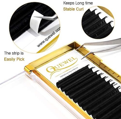 Quewel Thickness 0.07Mm Russian Volume Premade Fans Eyelash Extensions C/D Curl 8~15Mm 2D 3D 4D 5D 6D 7D 8D 10D 20D (0.07D, 14Mm)