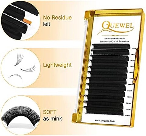 Quewel Thickness 0.07Mm Russian Volume Premade Fans Eyelash Extensions C/D Curl 8~15Mm 2D 3D 4D 5D 6D 7D 8D 10D 20D (0.07D, 14Mm)