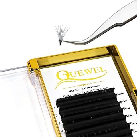 Quewel Thickness 0.07Mm Russian Volume Premade Fans Eyelash Extensions C/D Curl 8~15Mm 2D 3D 4D 5D 6D 7D 8D 10D 20D (0.07D, 14Mm)