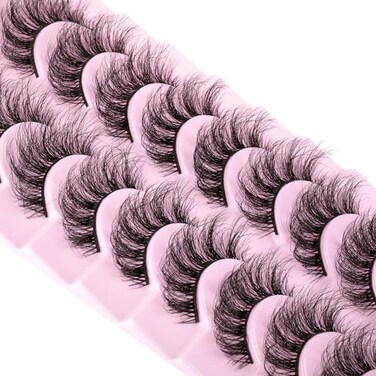 Wiwoseo Mink Lashes Eyelashes Natural Fluffy Faux Mink Lashes 3D Thick Volume D Curl Wispy Eyelashes That Look Like Extensions Fake Eyelashes 10 Pairs Pack