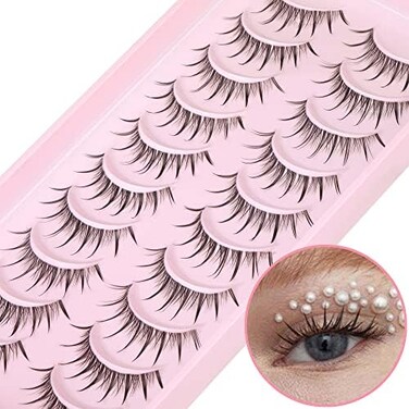 Geeneiya Manga Lashes Natural Look Individual Lash Clusters Anime False Eyelashes Wispy Spiky Kawaii Korean Makeup Clear Band 3D Short Faux Mink Manhua Eyelashes - 02A