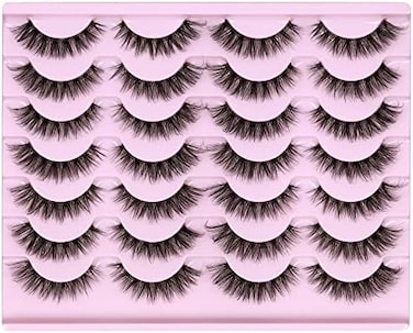 Newcally Eyelashes Natural Strip Cat Eye Lashes False Wispy Clear Lash Band 3D Fake Eyelashes Fluffy Volume Short Faux Mink Eyelashes 14 Pairs