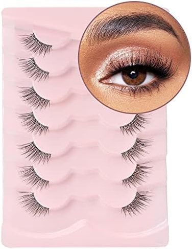 Onlyall نصف رموش زاوية رموش طبيعية رموش نصف رموش Wispy End Lashes رموش زاوية 3/4 رموش Clear Band Lashes 7 أزواج C02 (6 مم - 14 مم)
