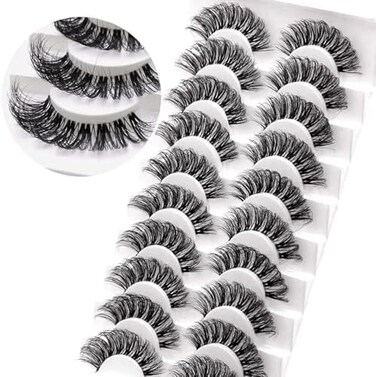 Veleasha Lashes Russian Strip Lashes Eyelashes With Clear Band Looks Like Eyelash Extensions D Curl Lash Strips 10 Pairs Pack (Dt01)