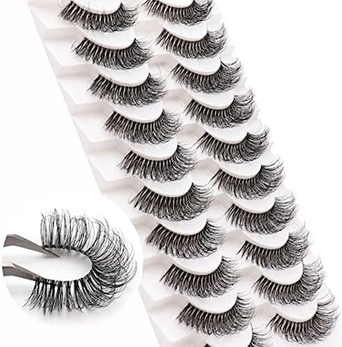 Veleasha Russian Strip Lashes With Clear Band Looks Like Eyelash Extensions D Curl Lash Strips 10 Pairs Pack (Dt02)