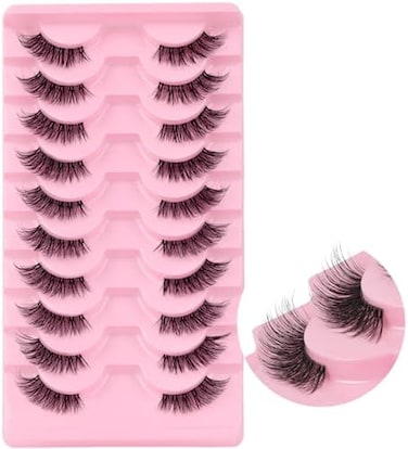 Ahrikiss Half Lashes, Lashes Natural Look 10 Pairs Volume Cat Eye Lashes 10Mm Wispy Lashes With Clear Band Short False Eyelashes Tb02