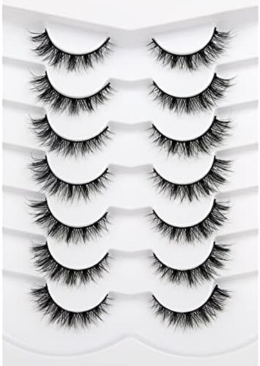 رموش صناعية من Pooplunch، رموش عين القطة، مظهر طبيعي، رموش قصيرة منفوشة 8D، رموش من المنك الصناعي، شرائط رموش وهمية، 7 أزواج، حزمة متعددة