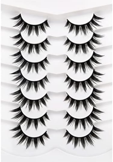 Pooplunch Manga Lashes False Eyelashes Doll Eye Natural Anime Lashes 8D Spiky Wispy Thick Faux Mink Eye Lash Strips 7 Pairs Pack