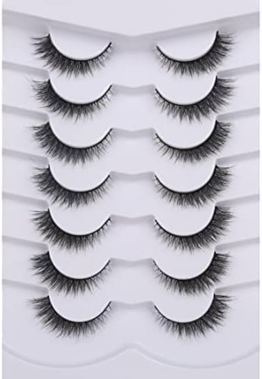 Pooplunch False Eyelashes Extension Volume Cat Eye Look Natural Wispy Lashes Fluffy Short 8D Fake Eyelashes Faux Mink Lashes 7 Pairs Pack