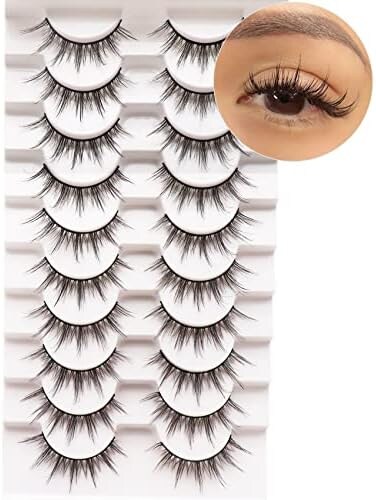 Losha Manga Lashes Fluffy Faux Mink Lashes Natural Look 10 Pairs Asian False Eyelashes Pack Look Like Individual Clusters (6D75)
